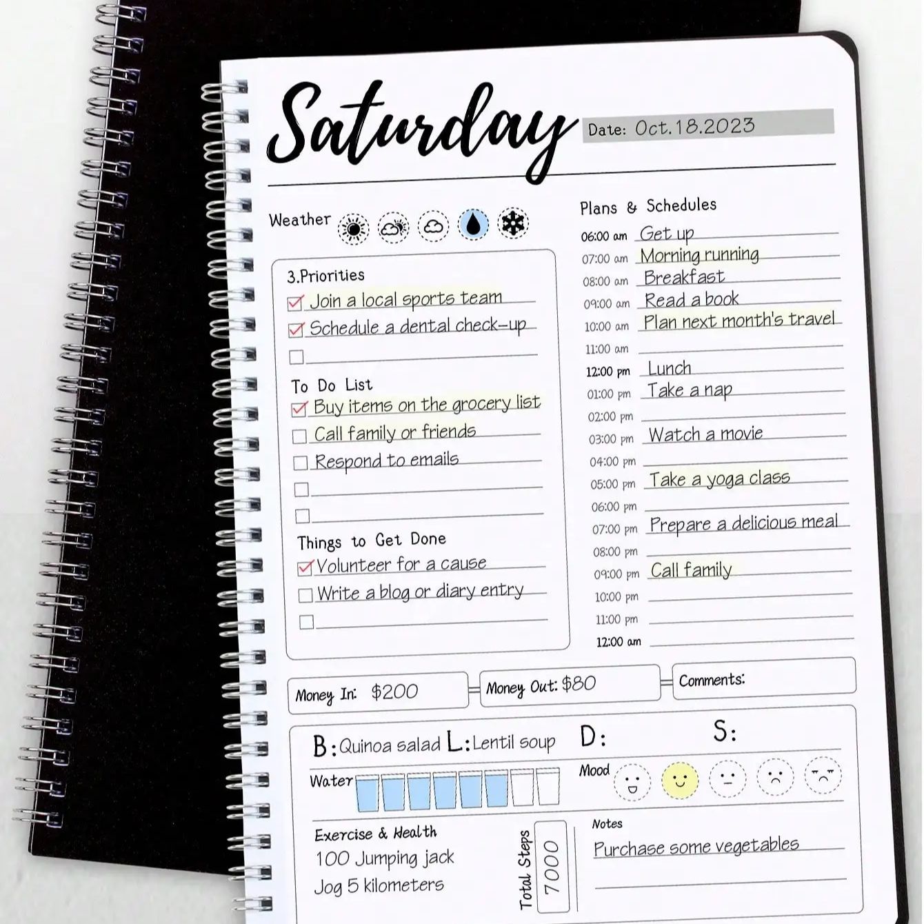 Planner Weekly Budget - Daily Planner Notebook Spiral Bound Weekly