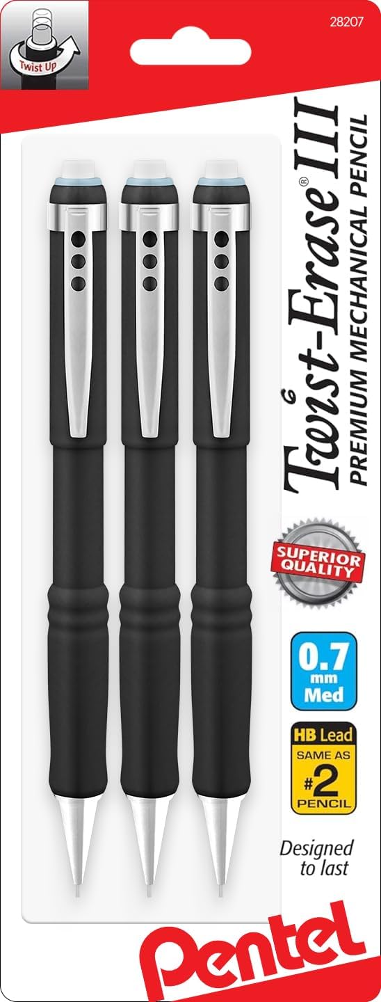 Mechanical Pencil Lead - 0.7mm Mechanical Pencil 3-Pack, Twist Erase,