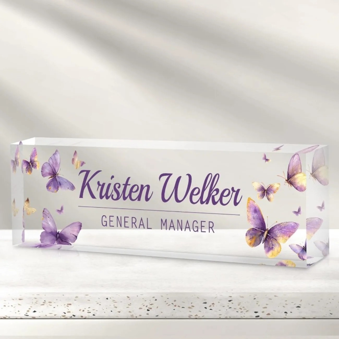 Desk Name Plate - Custom Acrylic Desk Name Plate Purple