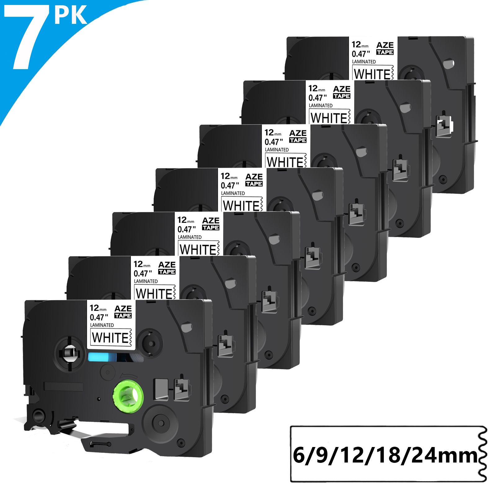 Label Printer Tape - 7PK 6/9/12/18/24mm TZ-231 Flexible Label Cable