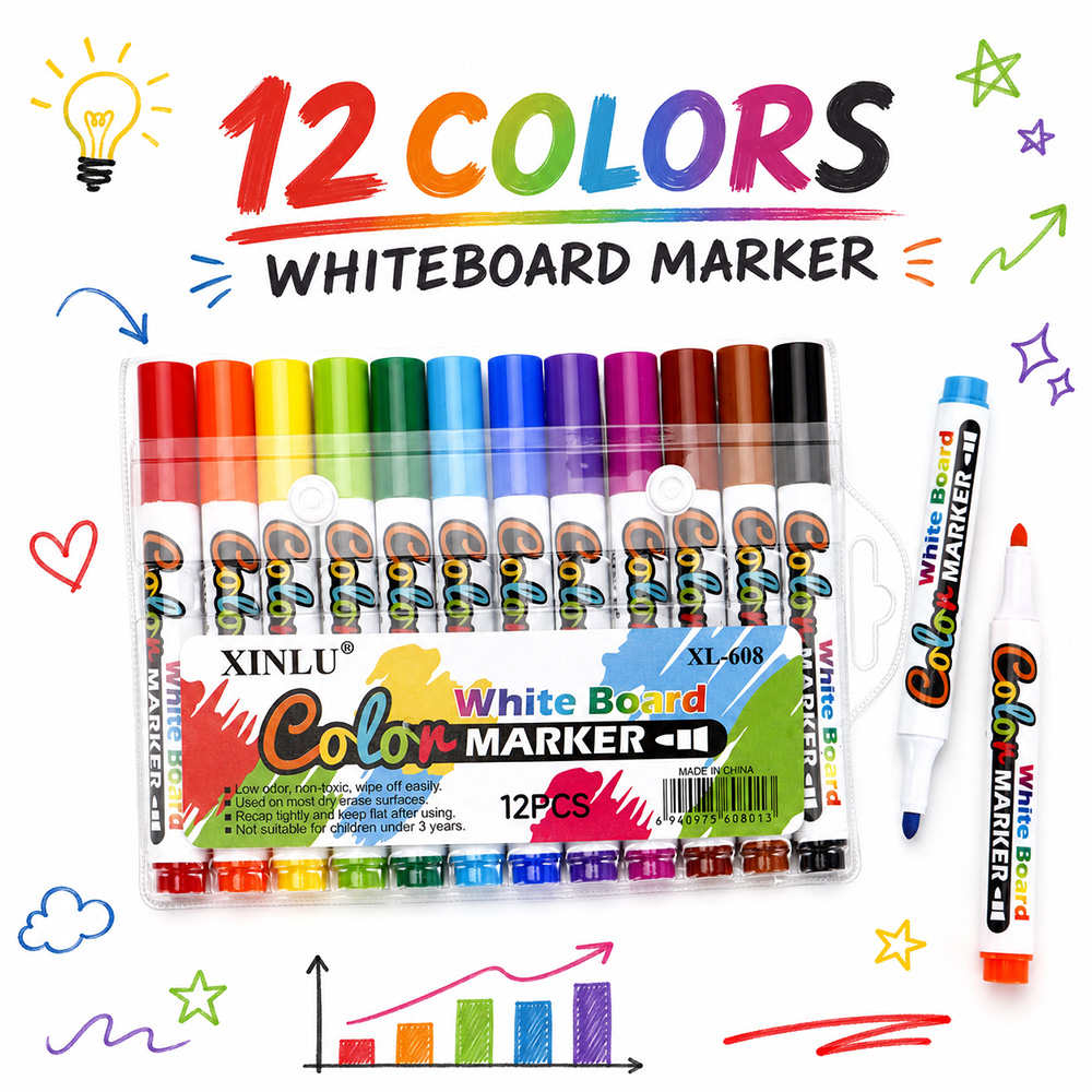 Whiteboard Marker Set - 12 Colors Whiteboard Marker Set Non-Toxic