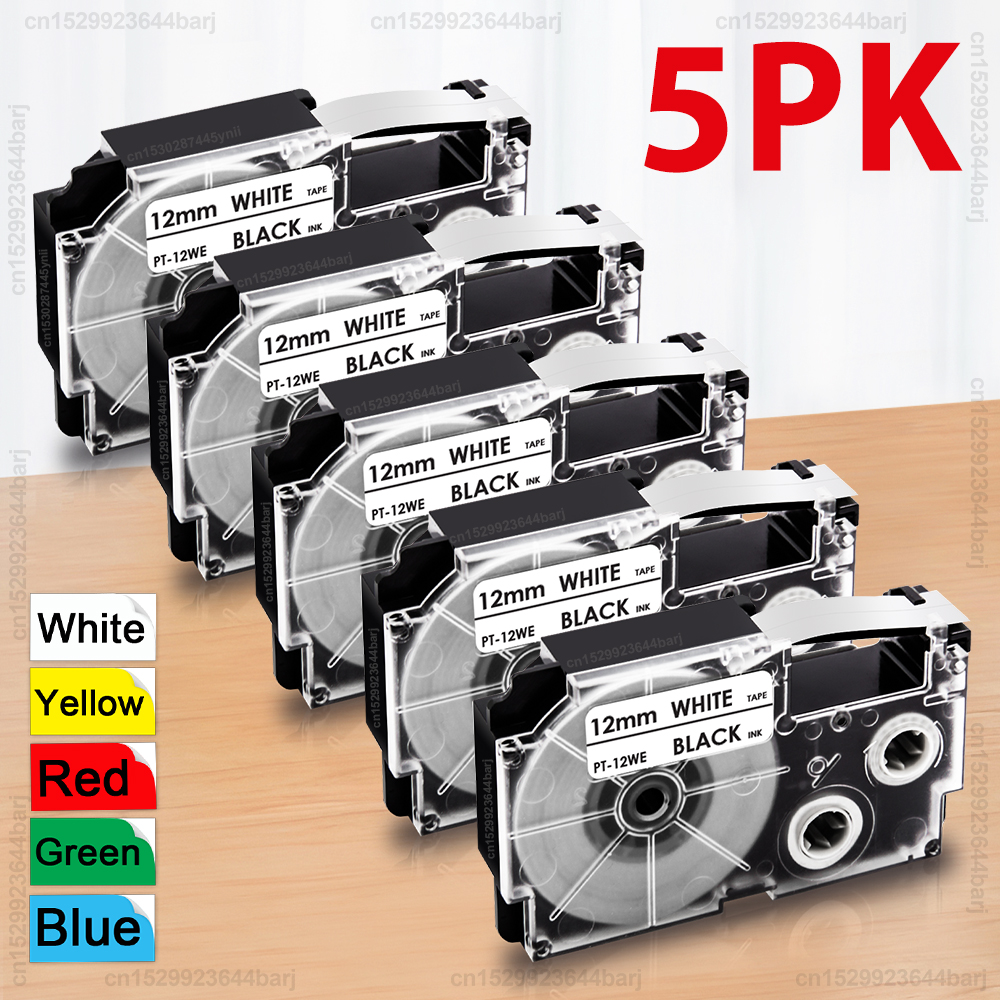Label Printer Tape - 2/5Pcs XR12WE XR9WE Black on White