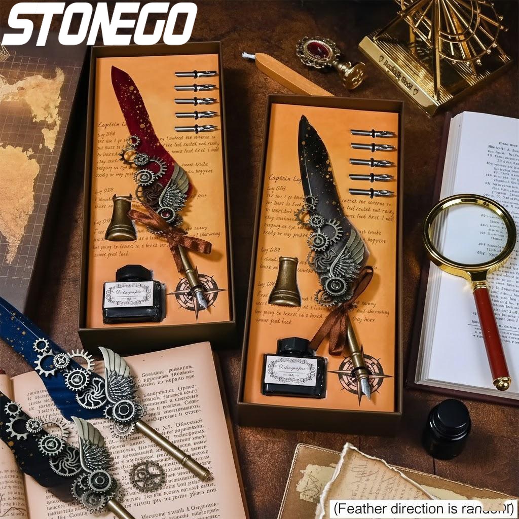 Vintage Feather Dip Pen Set wi - đánh giá và giá Calligraphy Ink Bottle