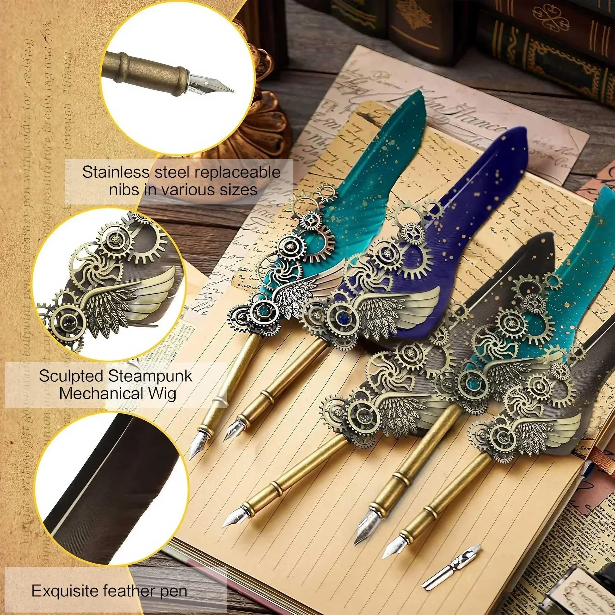 Vintage Feather Dip Pen Set wi - đánh giá và giá Calligraphy Ink Bottle