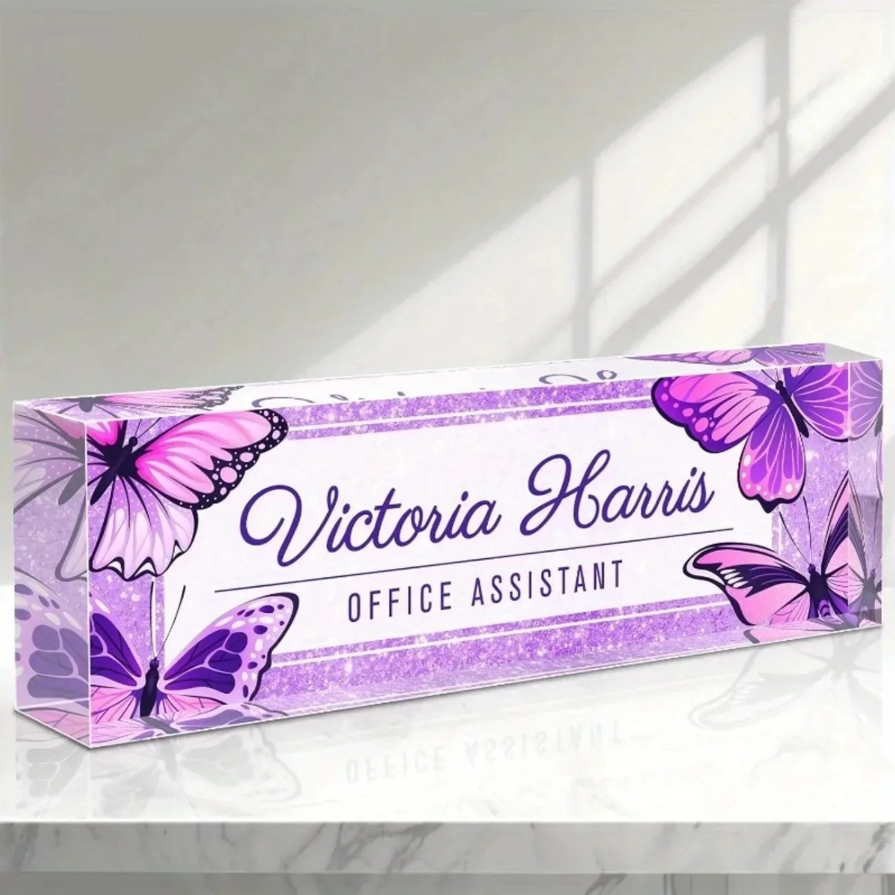 Custom Text Purple Butterfly A - đánh giá và giá Desk Name Plate
