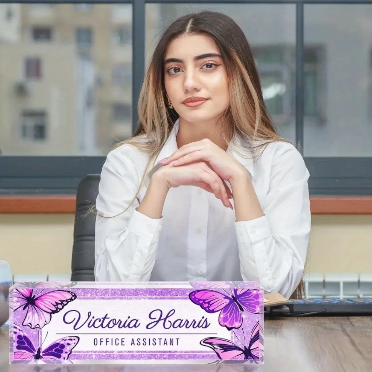 Custom Text Purple Butterfly A - đánh giá và giá Desk Name Plate