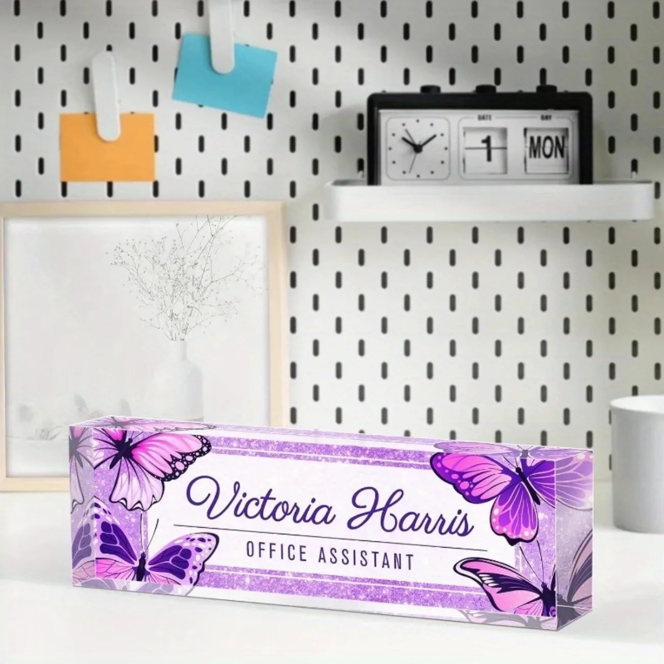 Custom Text Purple Butterfly A - đánh giá và giá Desk Name Plate