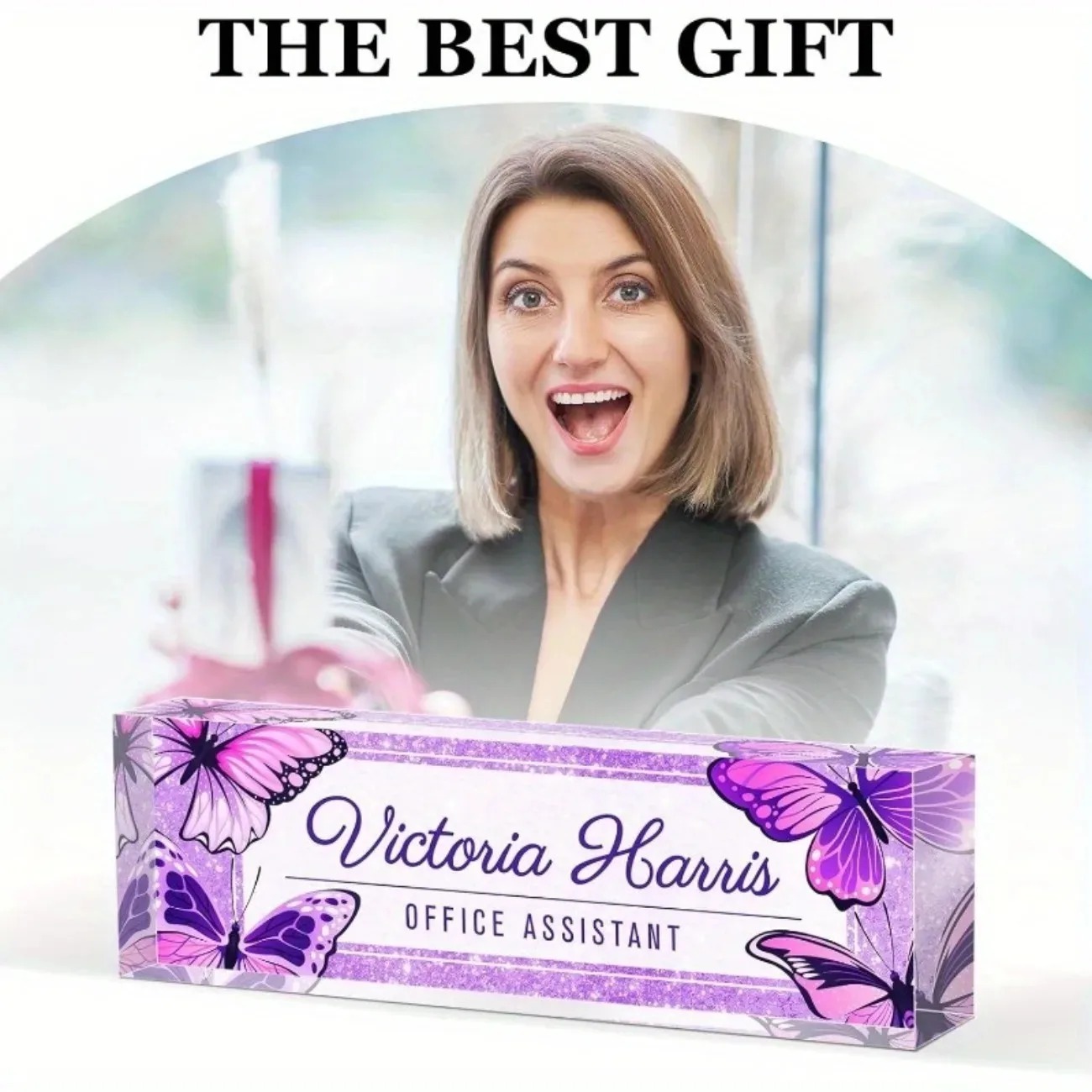 Custom Text Purple Butterfly A - đánh giá và giá Desk Name Plate