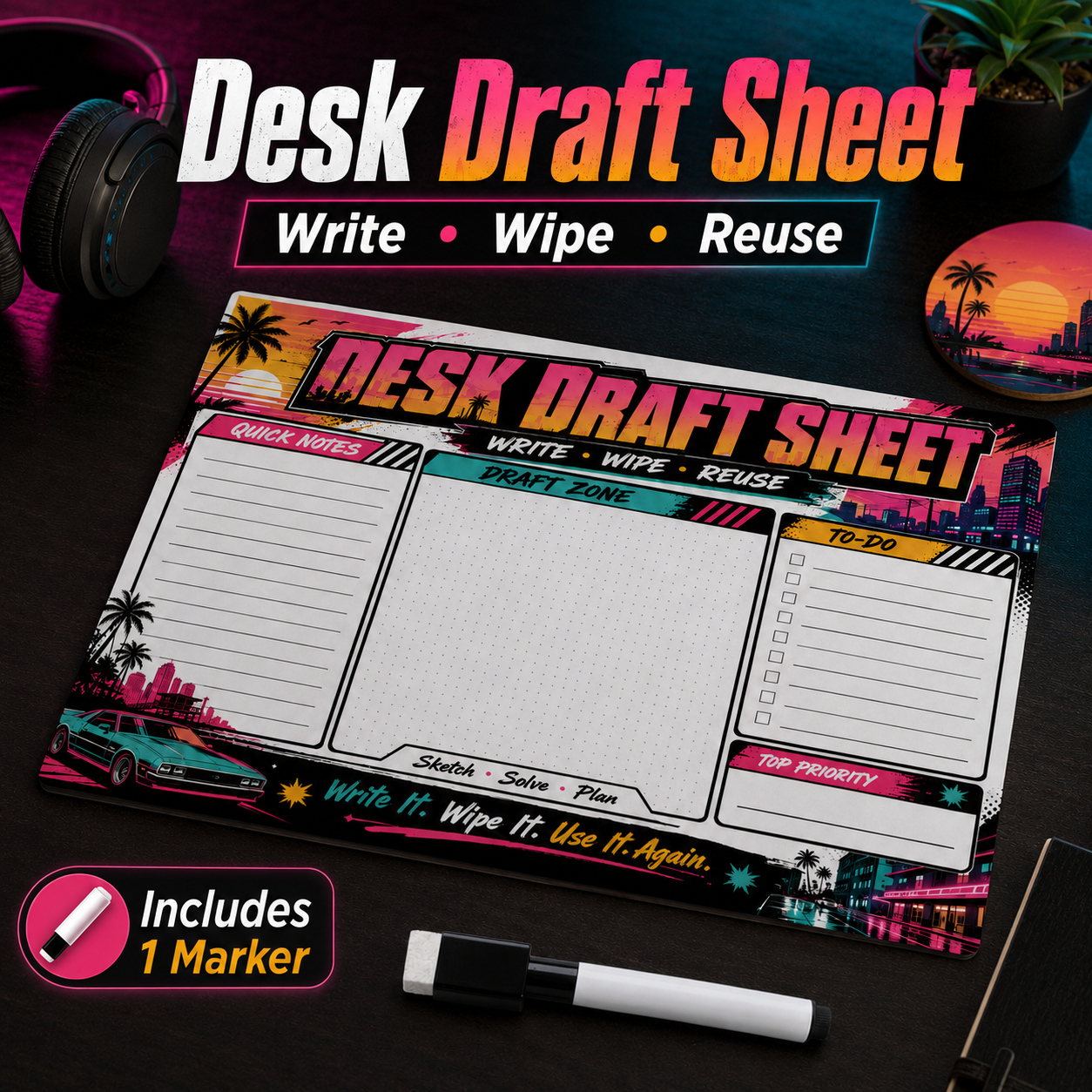 Retro Neon Reusable Dry Erase  - đánh giá và giá Whiteboard Marker Set