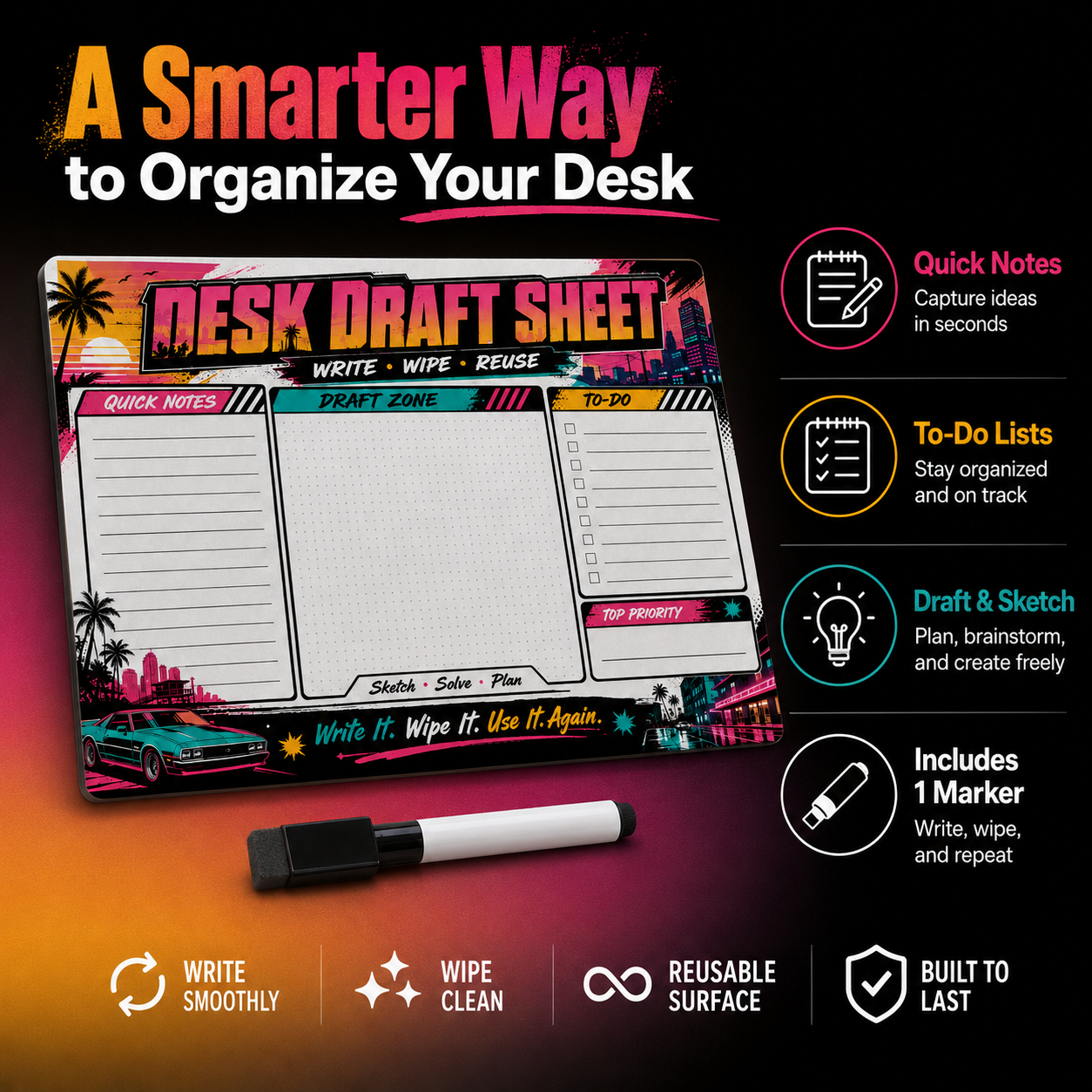Retro Neon Reusable Dry Erase  - đánh giá và giá Whiteboard Marker Set