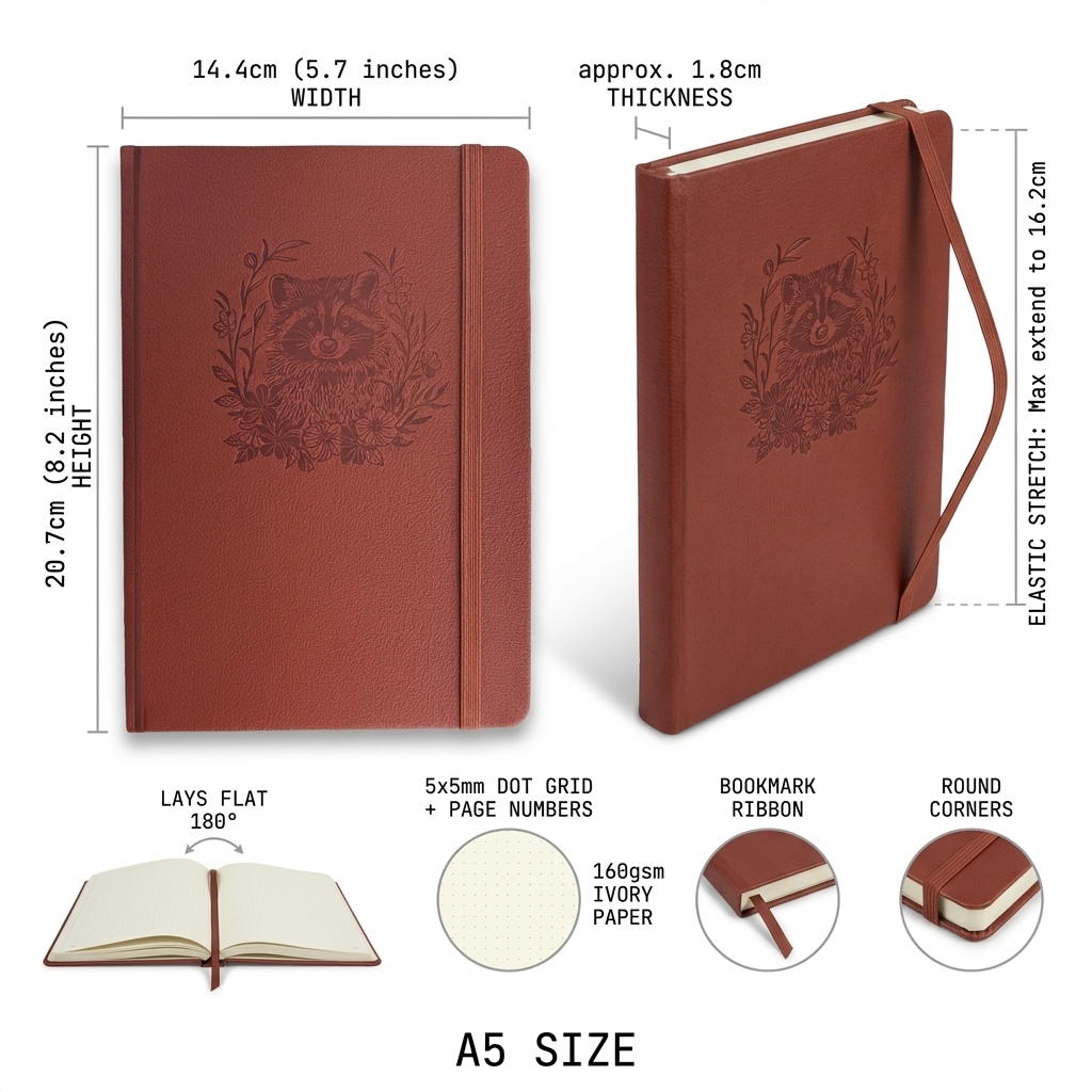 A5 Embossed Raccoon Dot Grid J - đánh giá và giá Notebook Dotted A5
