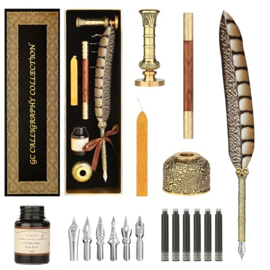 Calligraphy Pen Set - Feather  - đánh giá và giá Calligraphy Ink Bottle