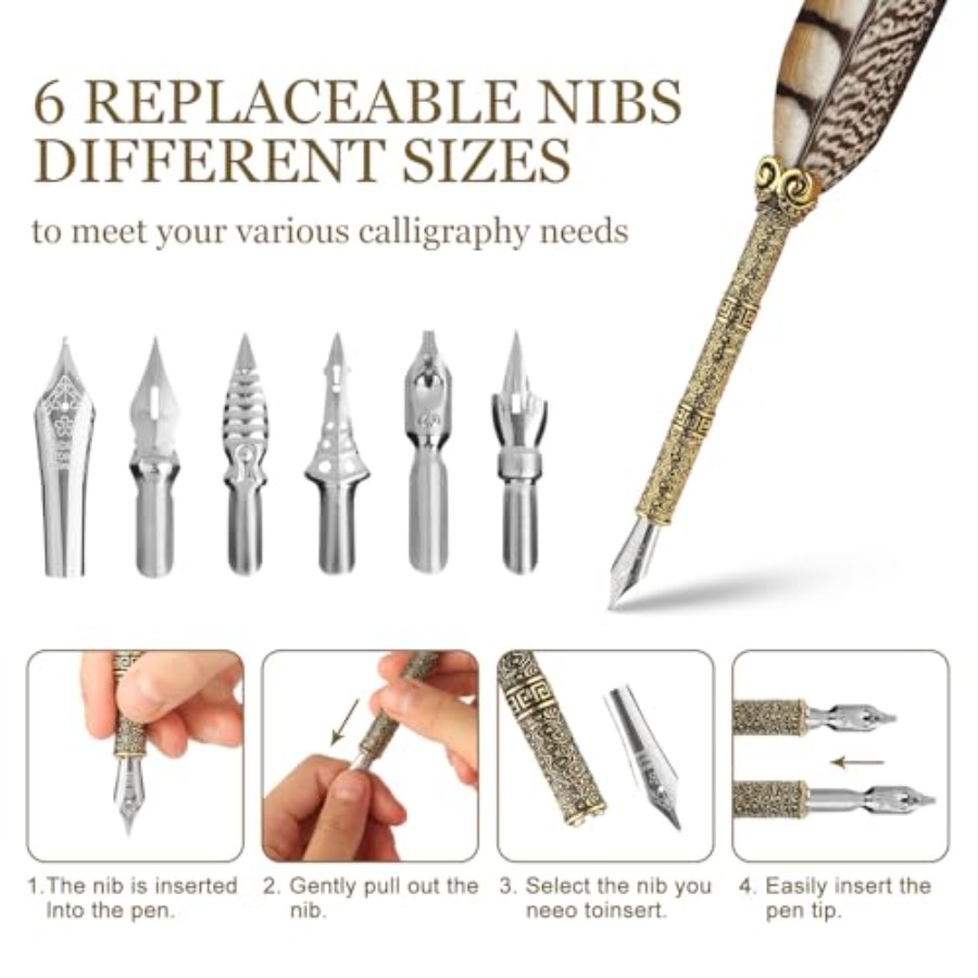 Calligraphy Pen Set - Feather  - đánh giá và giá Calligraphy Ink Bottle